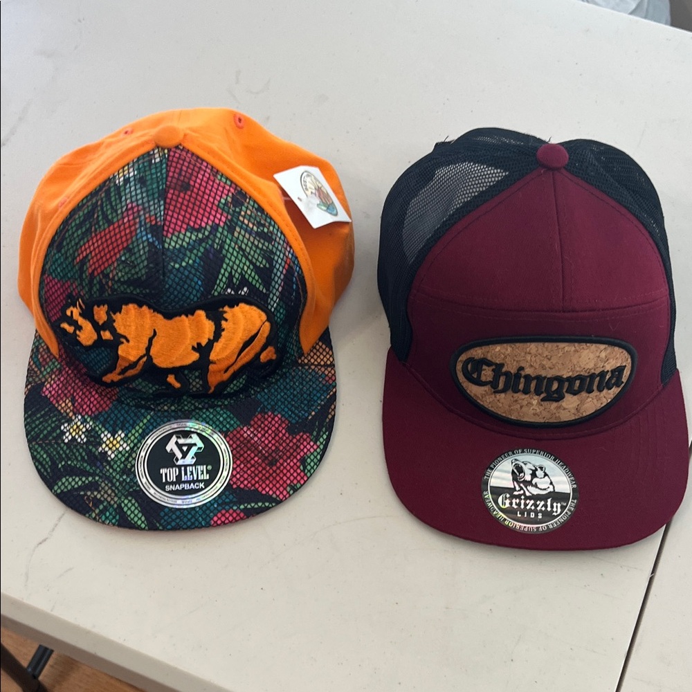 Orange and Burgundy Caps with Unique Designs